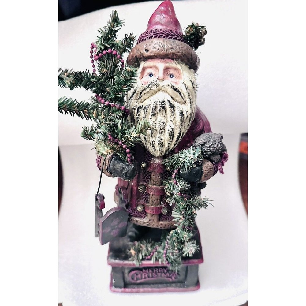 Santa‎ Figurine by Deborah Graham 11.5 inch tall Santa, Sleigh, Tree and Teddy